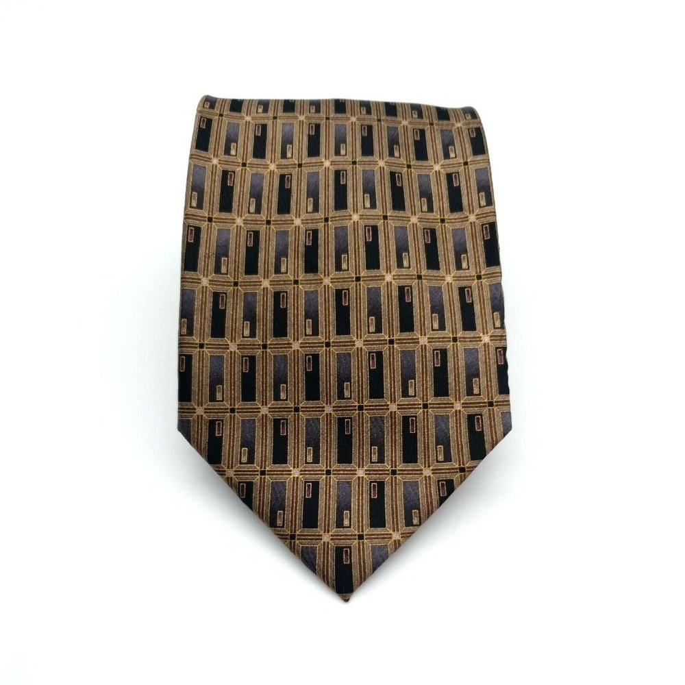 Giorgio Bissoni Mens Dress Tie Suit Accessory 100% Silk Gold Gray Black Business